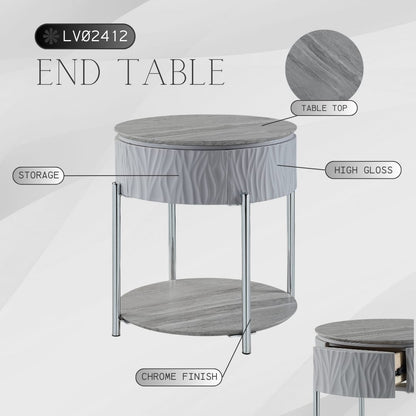 Gray End Table with Storage Drawer - 16x47 Inches for Living Room