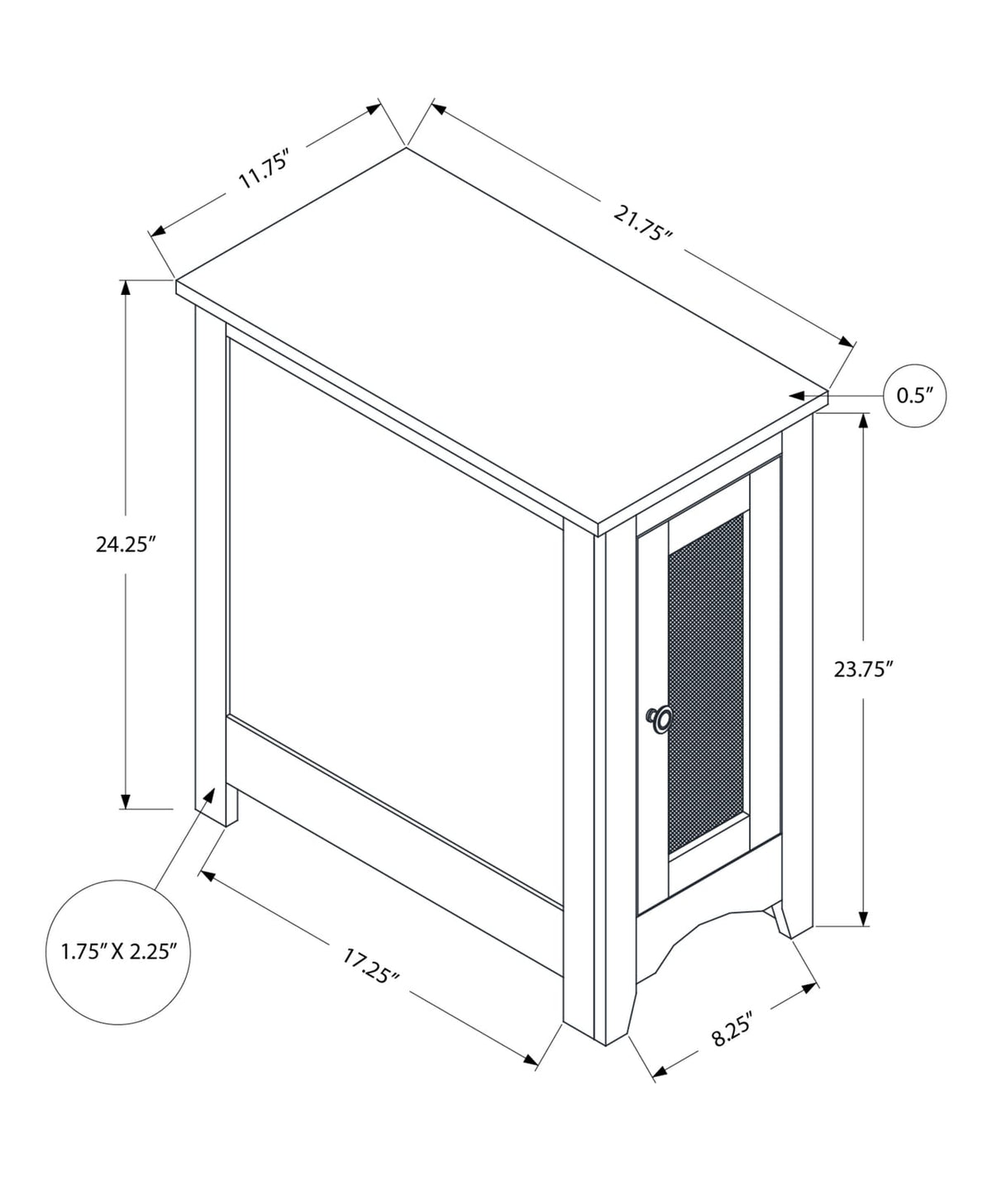 Black MDF Nightstand Accent Table - Narrow Storage Table