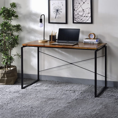 Metal Frame Writing Desk - Black & Oak Finish | Home Office Desk