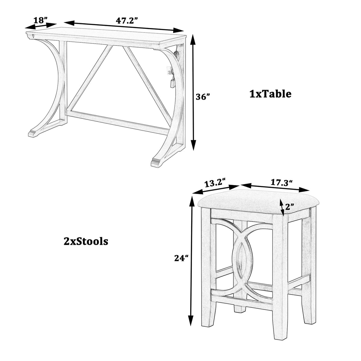 Gray Counter Height Dining Table Set with 3 Stools for Dining Room