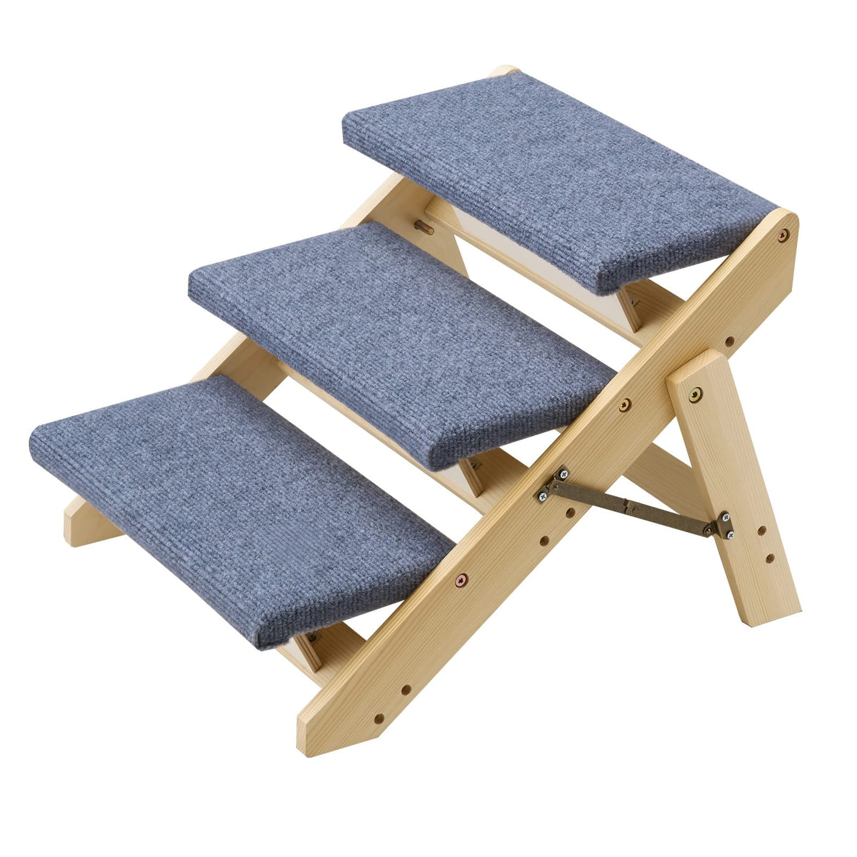 Wood Pet Stairs - 3 Step Dog Steps, Foldable & Stable