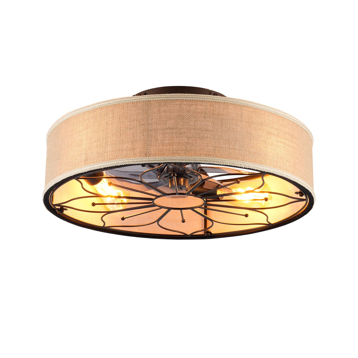 20" Lotus Design Fabric Farmhouse Ceiling Fan With Remote Control - Matte Black
