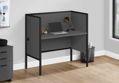Grey Particle Board Office Cubicle Desk with Black Metal Frame
