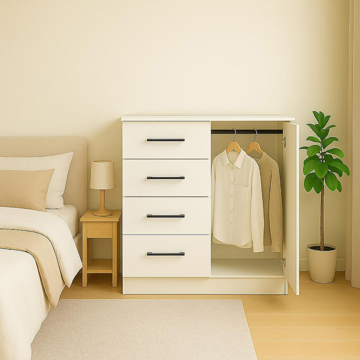 White Wood Dresser - 47" Wide Chest of Drawers for Bedroom