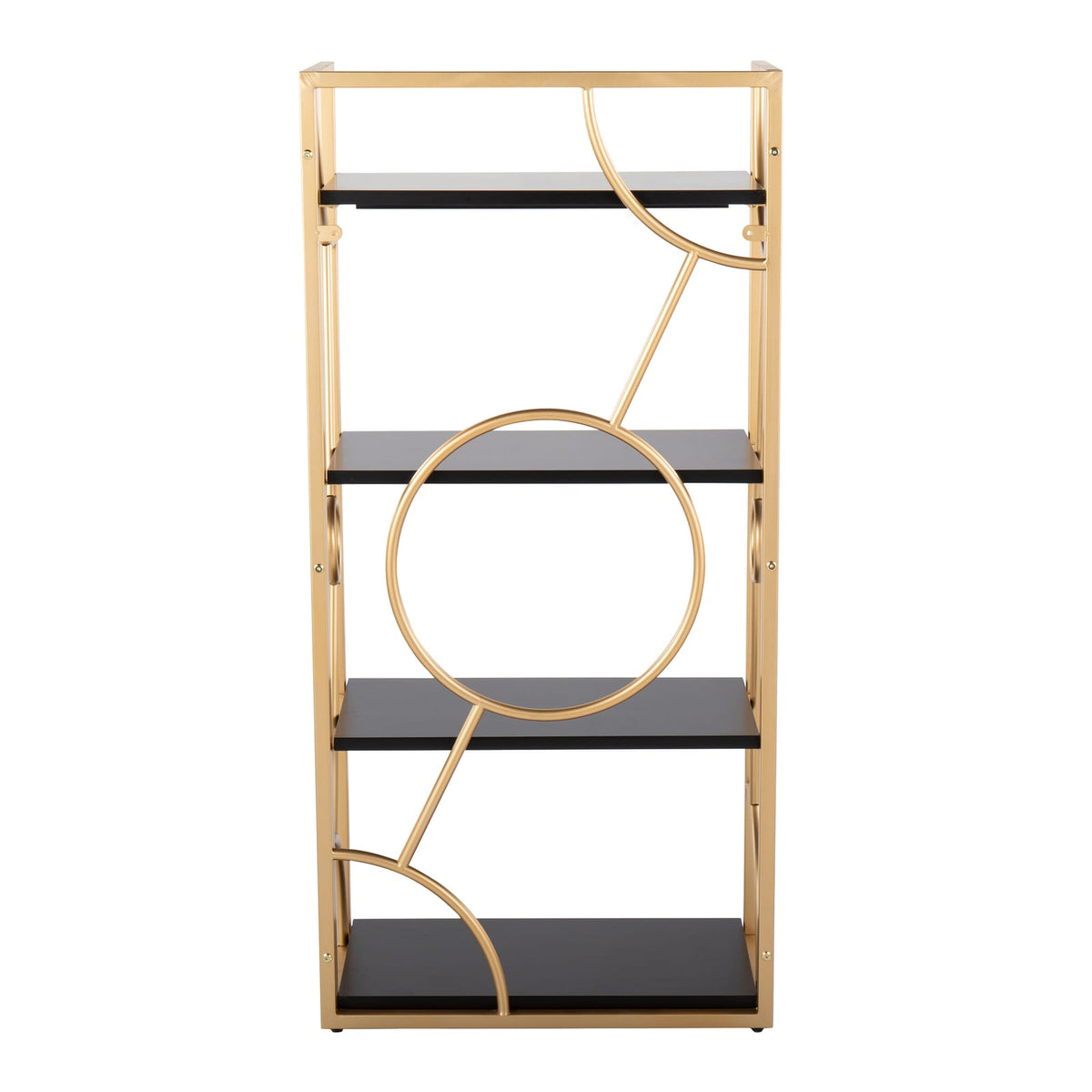 Contemporary Black Wood Bookcase - Gold Metal Frame