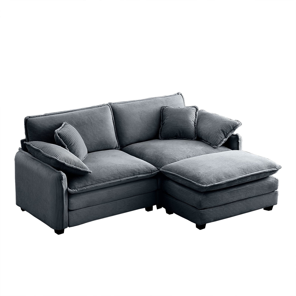 Grey Corduroy 2-Seat Sofa with Footstool - Perfect Living Room Addition