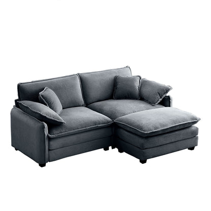 Grey Corduroy 2-Seat Sofa with Footstool - Perfect Living Room Addition