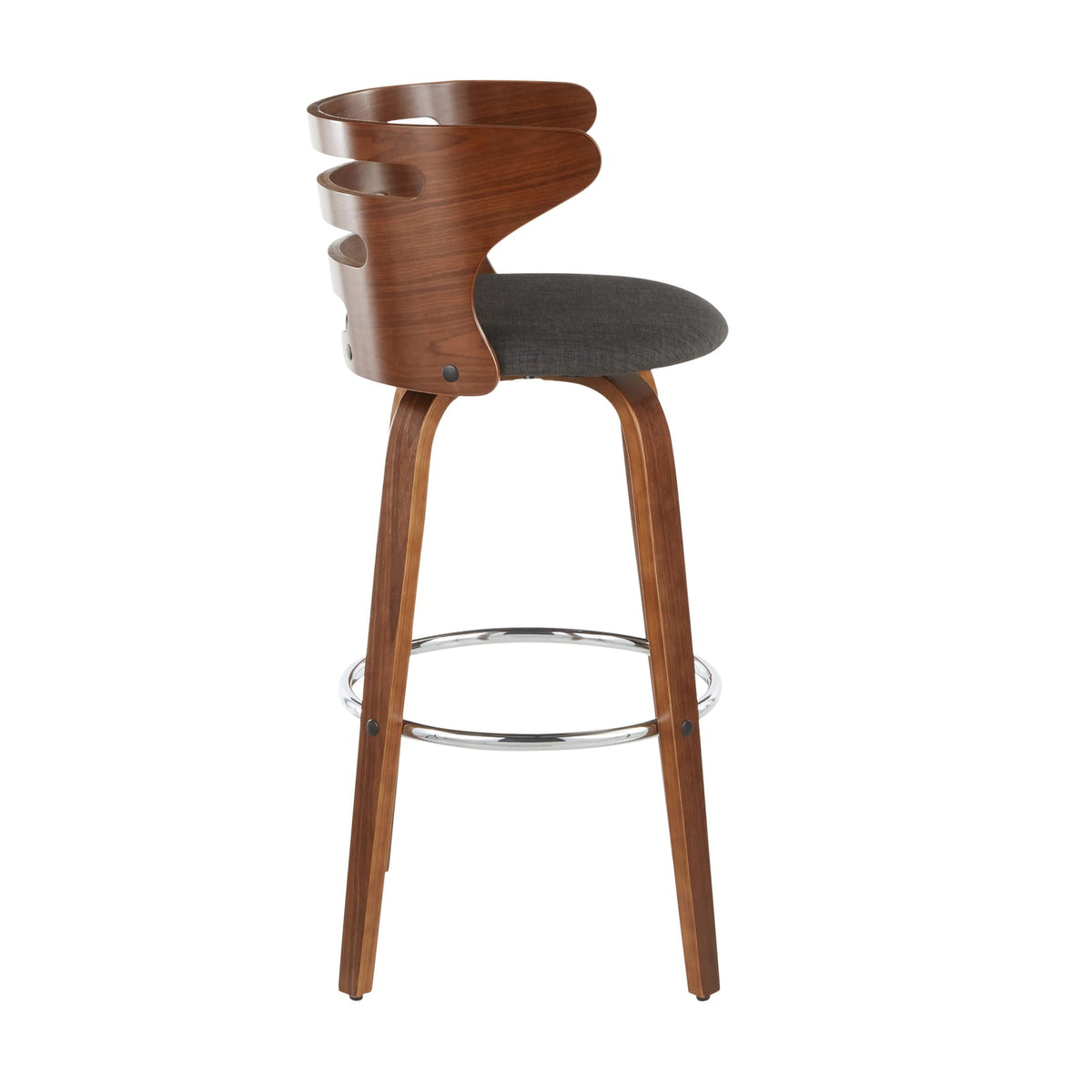 Charcoal Fabric Barstools - 2 Mid-Century Swivel Bar Stools