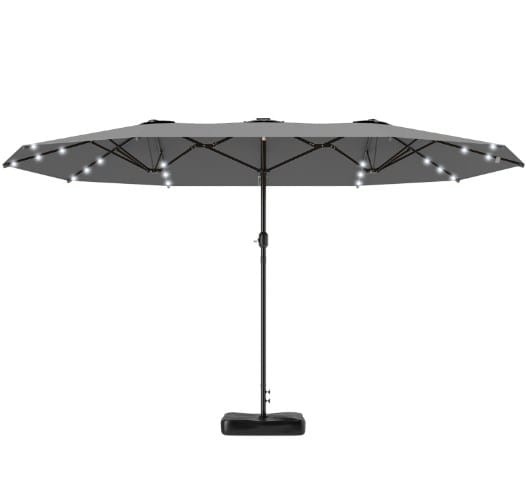 Large Grey Double Patio Umbrella with Solar Garden Lights