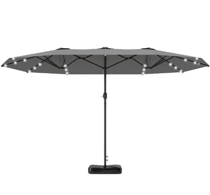Large Grey Double Patio Umbrella with Solar Garden Lights