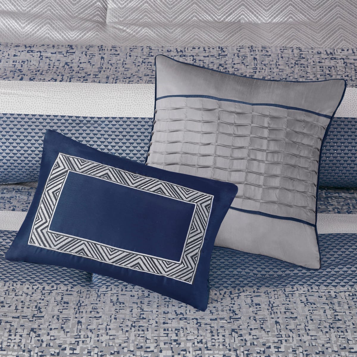 Navy Queen Comforter Set - 7 Piece Jacquard Bedding