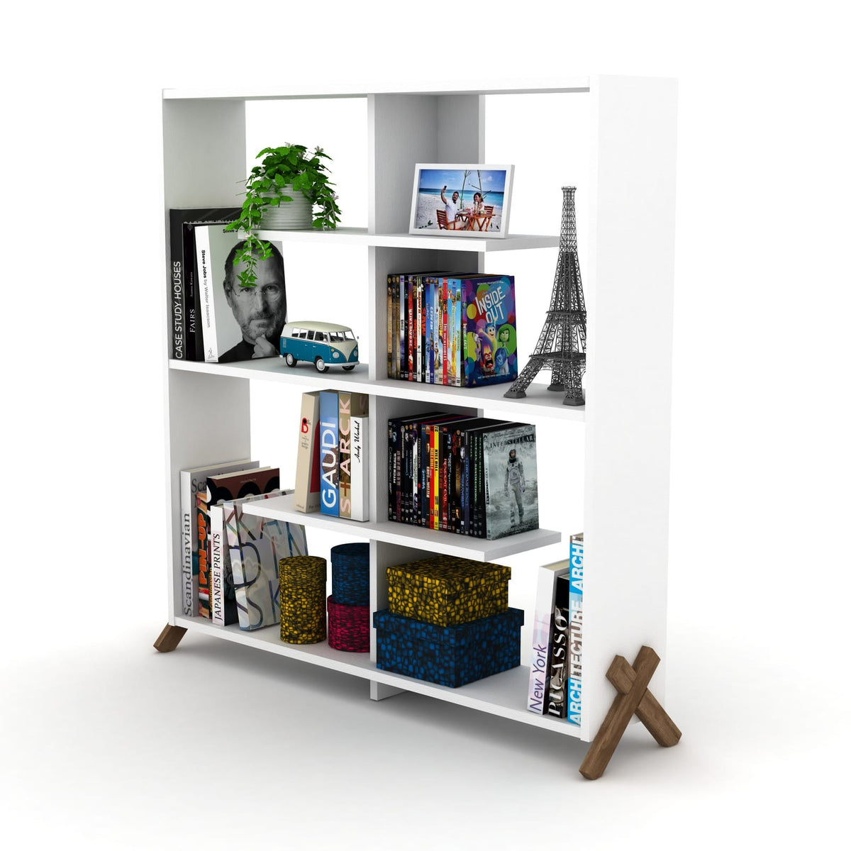 Walnut Wood Etagere - 6 Shelf Display Bookshelf for Living Room