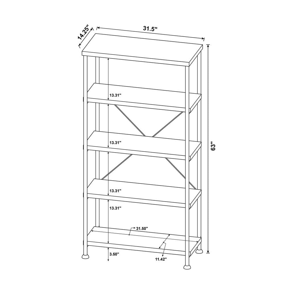 4-Shelf Bookcase with Metal Frame - Grey Driftwood