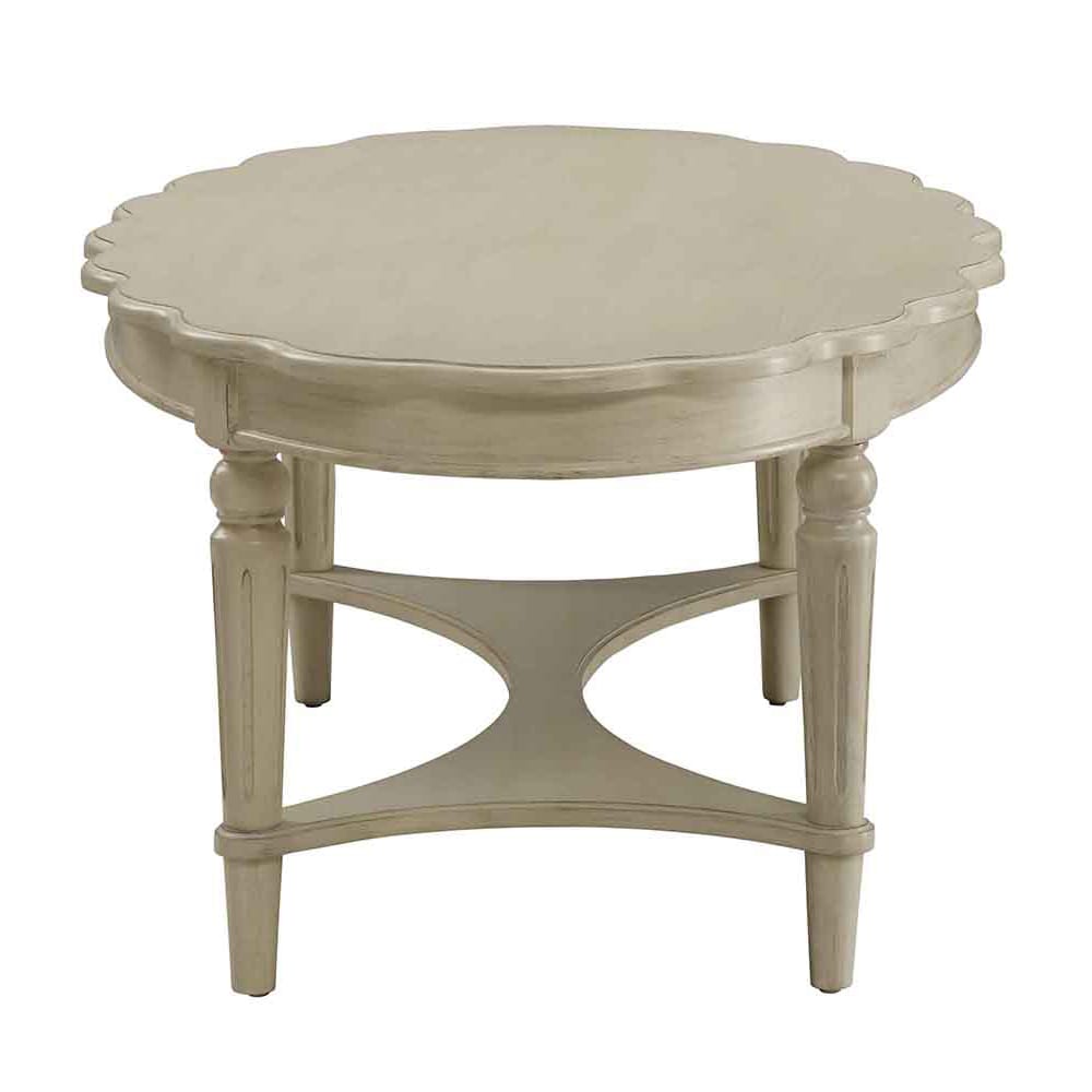Antique White Oval Coffee Table - Storage Shelf