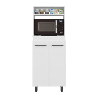 Modern White Kitchen Storage Cabinet with Microwave Shelf