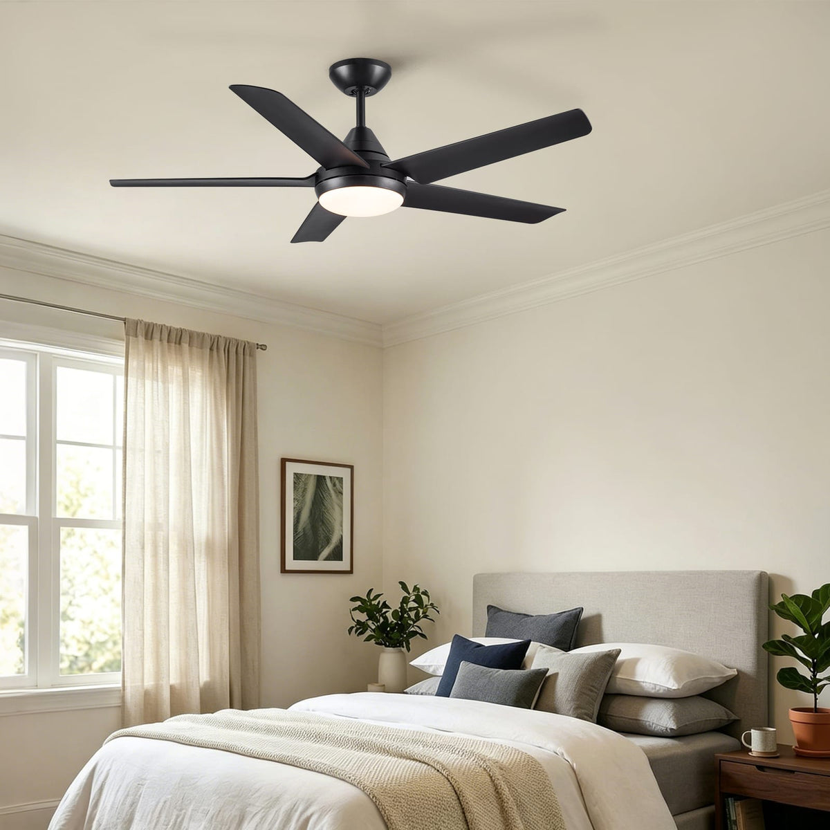 48" Ceiling Fan with Lights & Remote, Matte Black - Modern Design