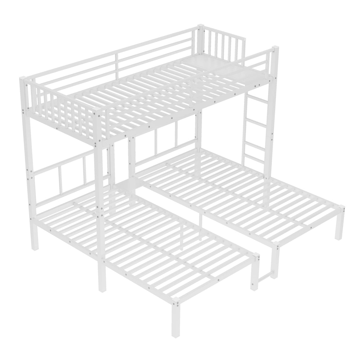 Metal Triple Bunk Bed - White, Detachable & Safe for Bedroom
