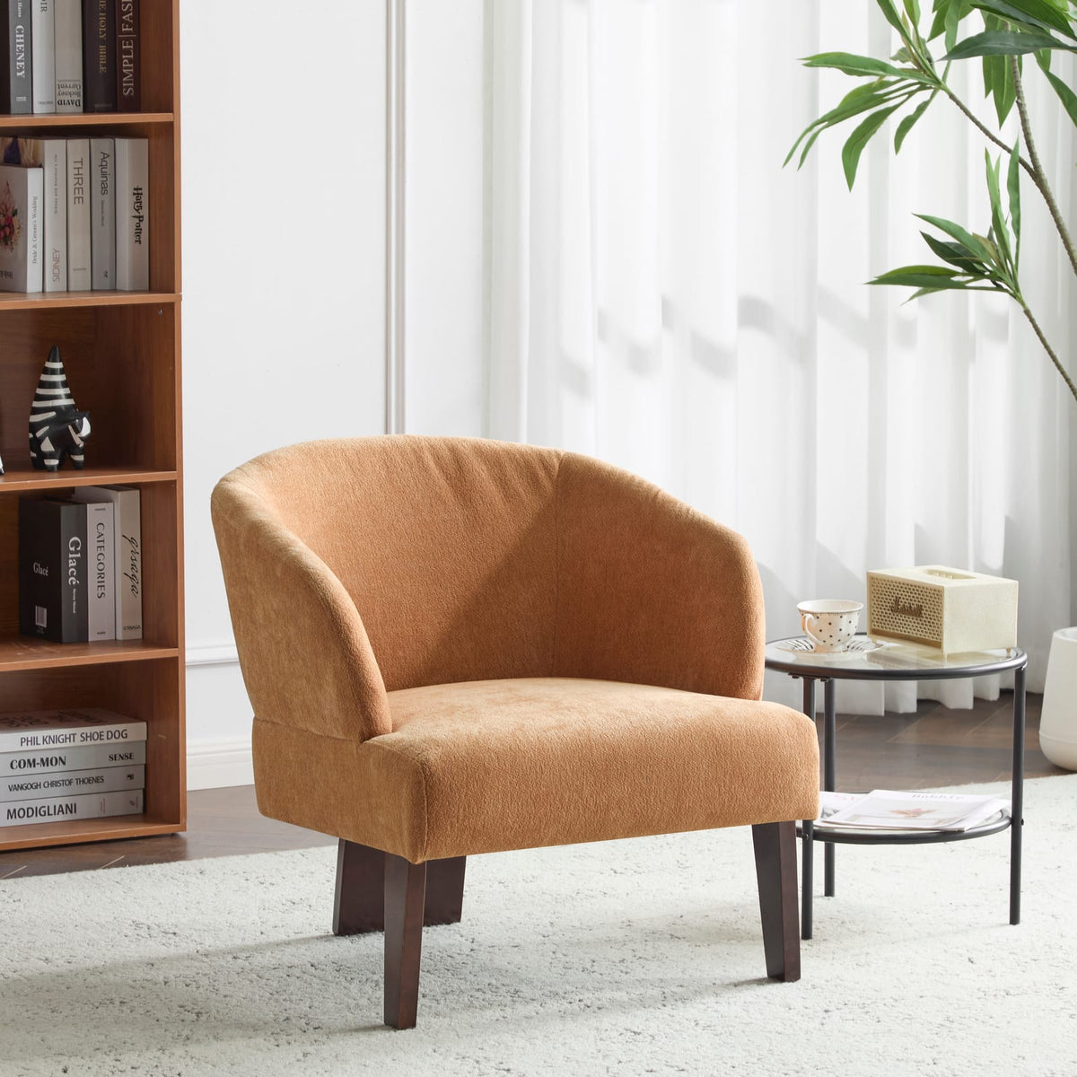 Pumpkin Orange Polyester Accent Chair - Small Modern Lounge Chair for Living Room