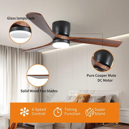 42 Inch Black Wood Ceiling Fan with Light Remote