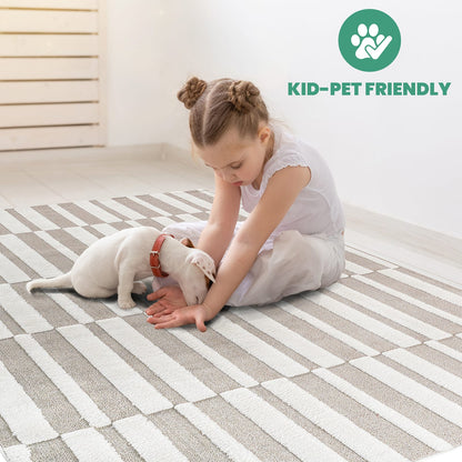 Beige Cream Area Rug 2x3 Modern Geometric Striped Rug