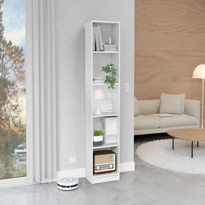 White Pine Bookshelf - Compact 5 Shelf Display Unit for Living Room