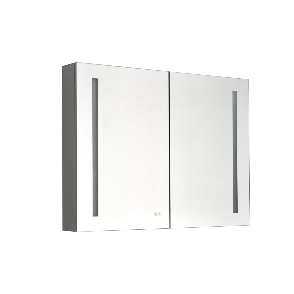 Metallic Grey LED Medicine Cabinet with Mirror for Bathroom Storage