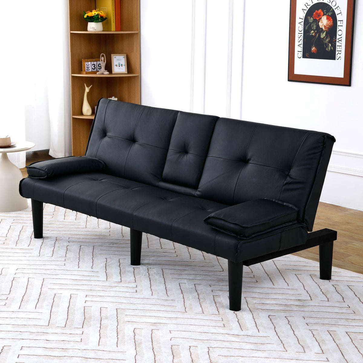67 Inch Black Sofa Bed - Foldable Guest Room Furniture for Living Room