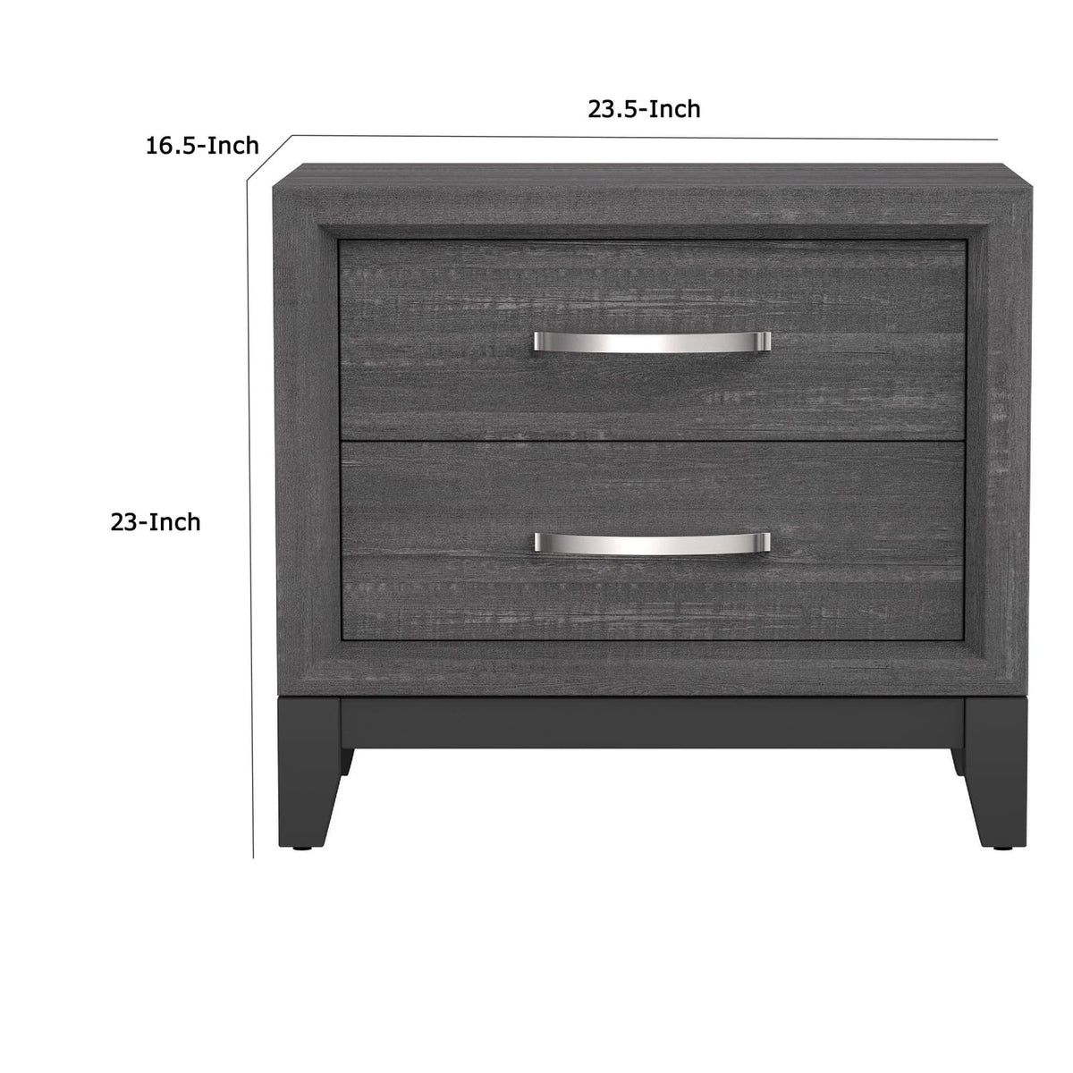 Gray Wood Nightstand with Two Drawers for Bedroom