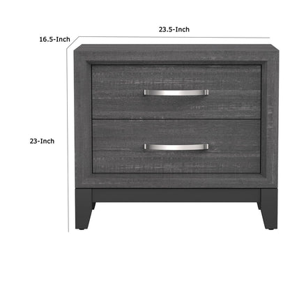 Gray Wood Nightstand with Two Drawers for Bedroom