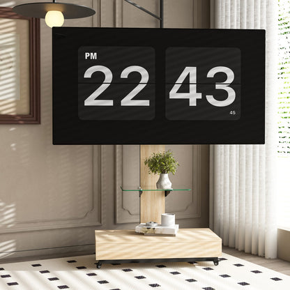 Adjustable TV Stand with Drawer - 32-75 Inch, Natural MDF+Metal for Living Room