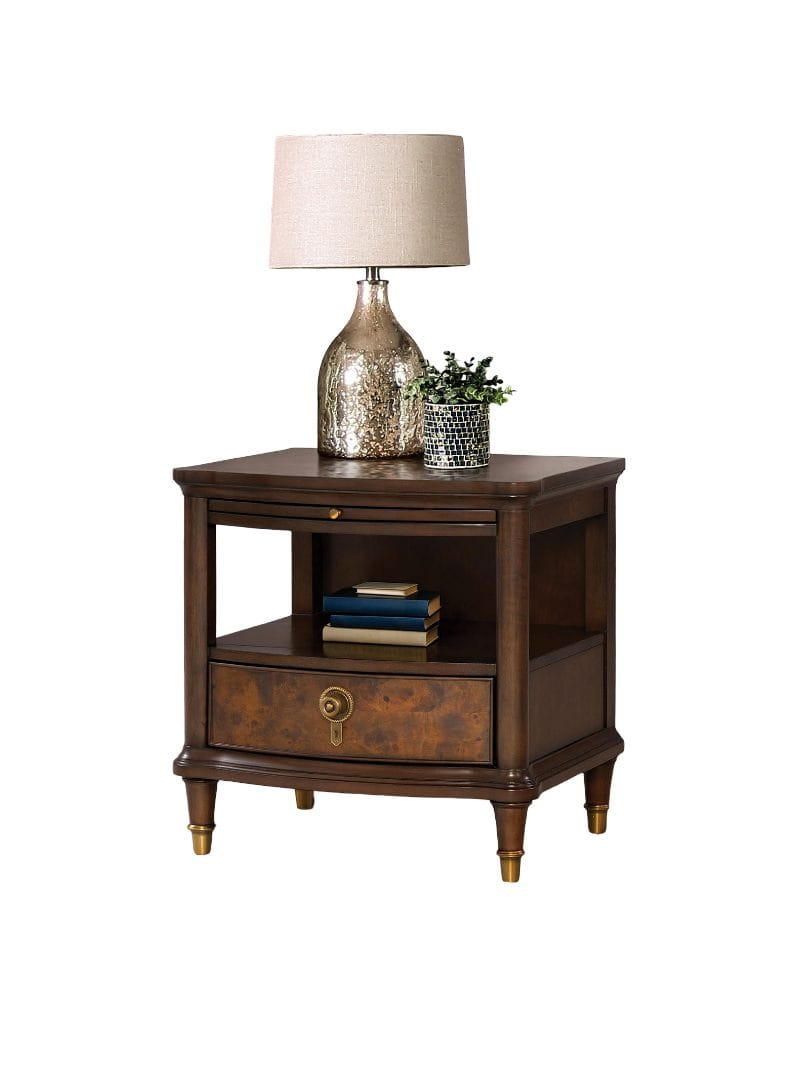 Modern Cherry End Table - Gold Legs & Tray