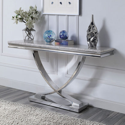 55" Chrome Glam Coffee Table with Faux Marble Top
