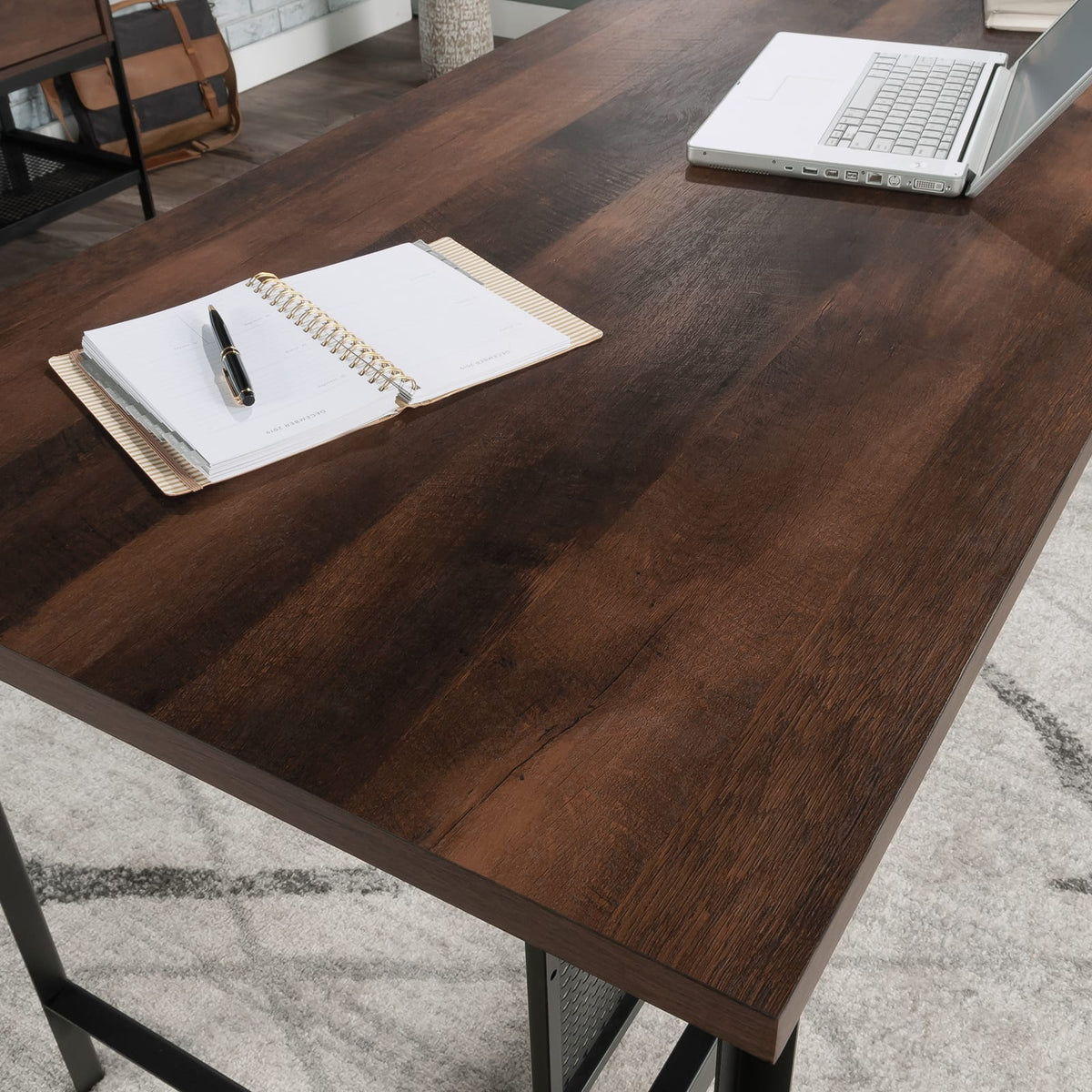 Industrial Brown Executive Desk for Home Office Productivity