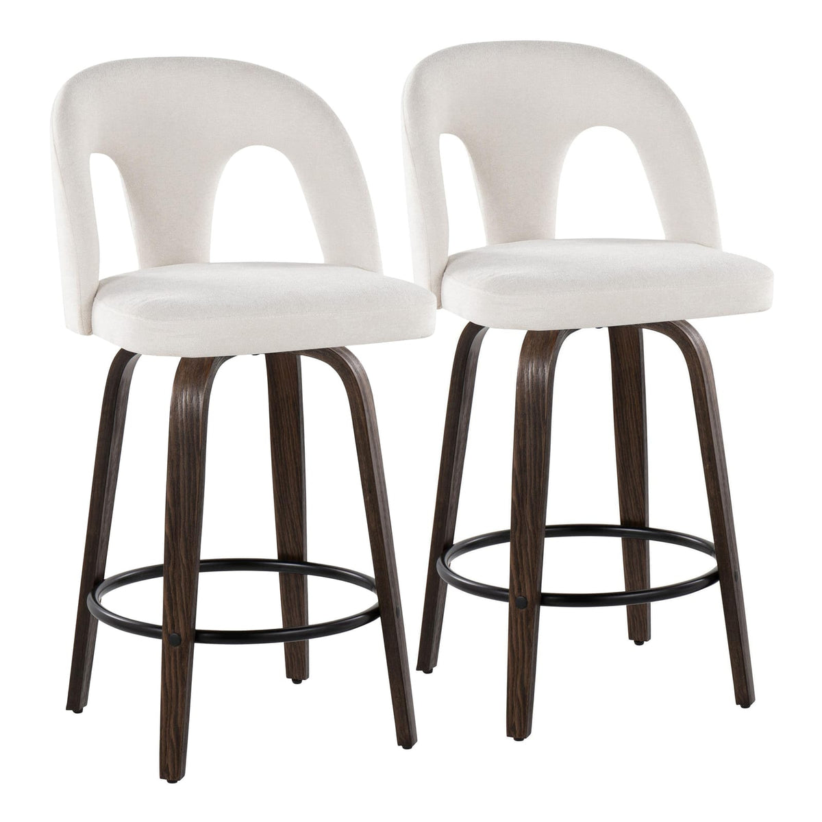 White Fabric Counter Stools Set of 2 - Swivel Stools
