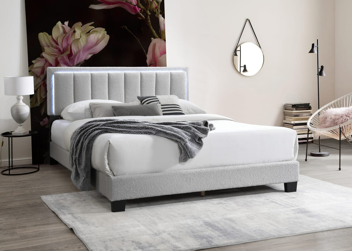 Queen Light Gray Wool Bed Frame Modern Bedroom Bed