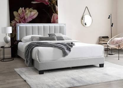 Queen Light Gray Wool Bed Frame Modern Bedroom Bed