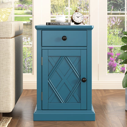 Navy Blue MDF Charging End Table with Storage for Living Room