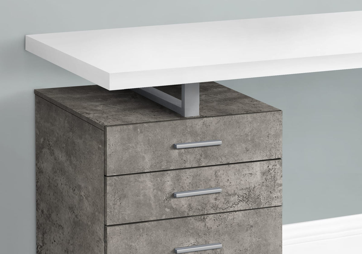 Computer Desk, White & Concrete Laminate - 48"L Storage Desk