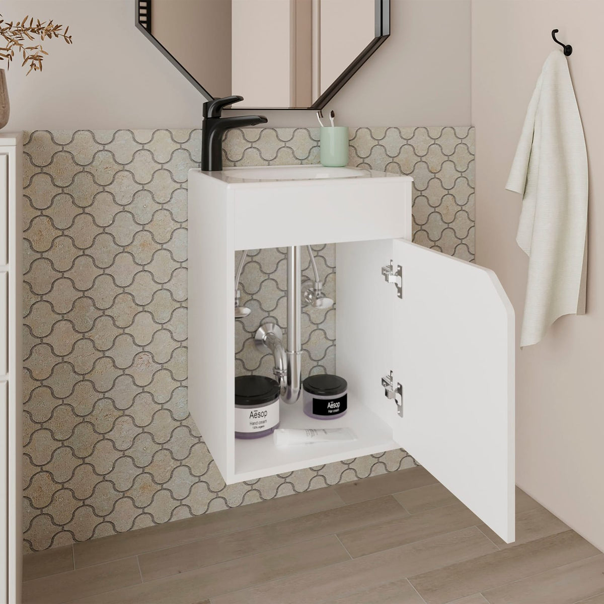White Bathroom Floating Vanity with a Door - Storage & Style