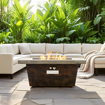 Cement Grey Steel Fire Pit Table - 42 Inch Outdoor Heating