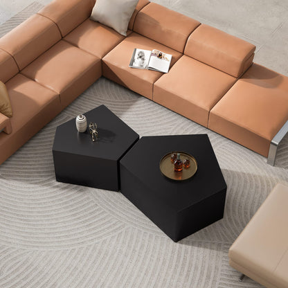 Irregular Pentagon Nesting Coffee Table Set, Black (Set of 2) for Living Room