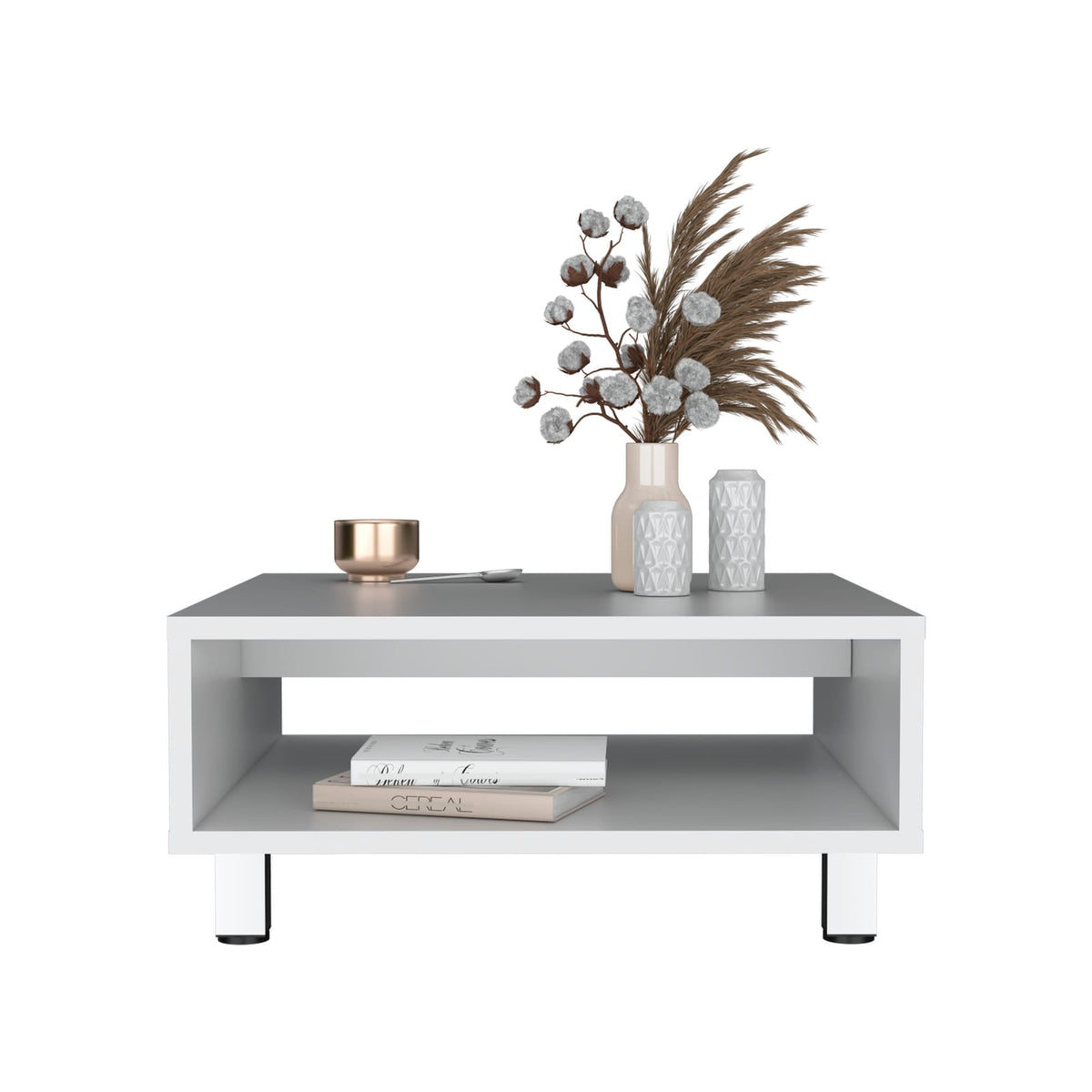 Coffee Table - 1 Shelf, White, Modern Design