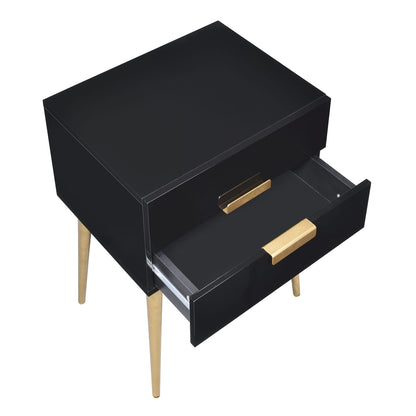 Black & Gold Side Table - Storage Drawers, Mid-Century Modern