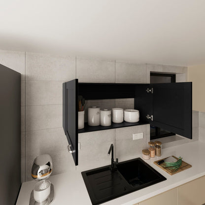 Black Wall Cabinet - 2 Doors, Compact Storage for Living Room