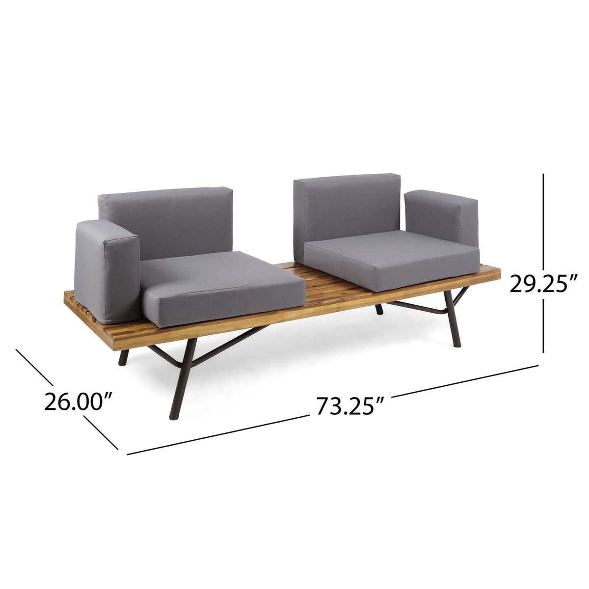 Natural Grey Acacia Wood 2 Seater Sofa for Garden Patio