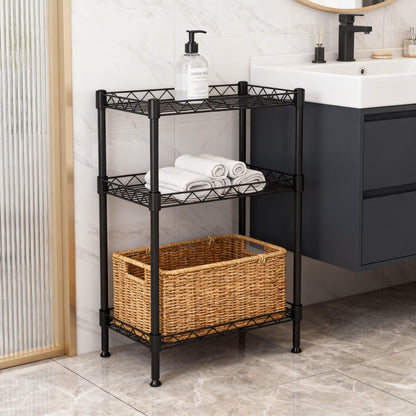 3-Tier Black Metal Wire Shelving Unit - Storage & Organization for Living Room