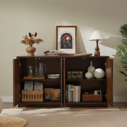 Natural Walnut 4-Door Accent Cabinet - Storage Sideboard