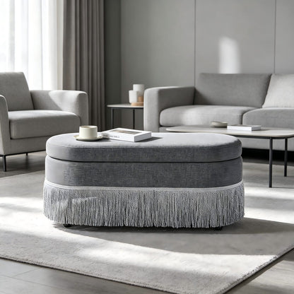 Grey Foam & Metal Storage Ottoman - Lift Top, Hidden Storage for Living Room