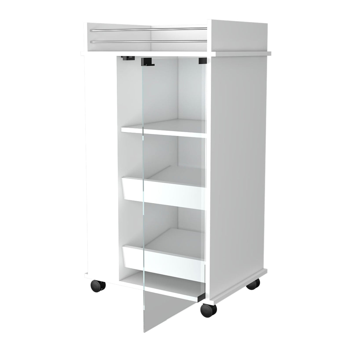 White Mobile Bar Cart - 3 Shelf Pine Cabinet
