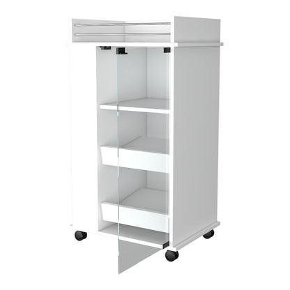 White Mobile Bar Cart - 3 Shelf Pine Cabinet